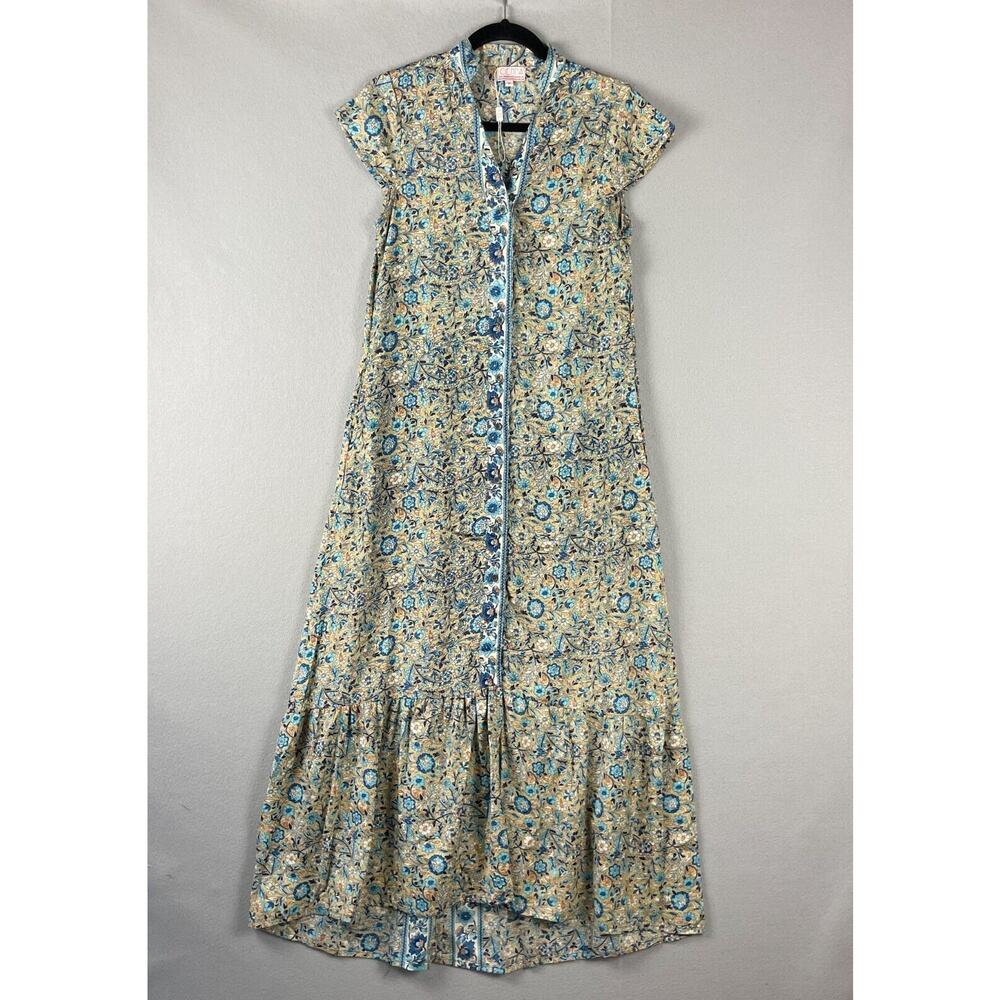 Ciennaโ Silk Blend Floral Dress Womens Small Midi Ruffle Boho Prairie Flowy NEW